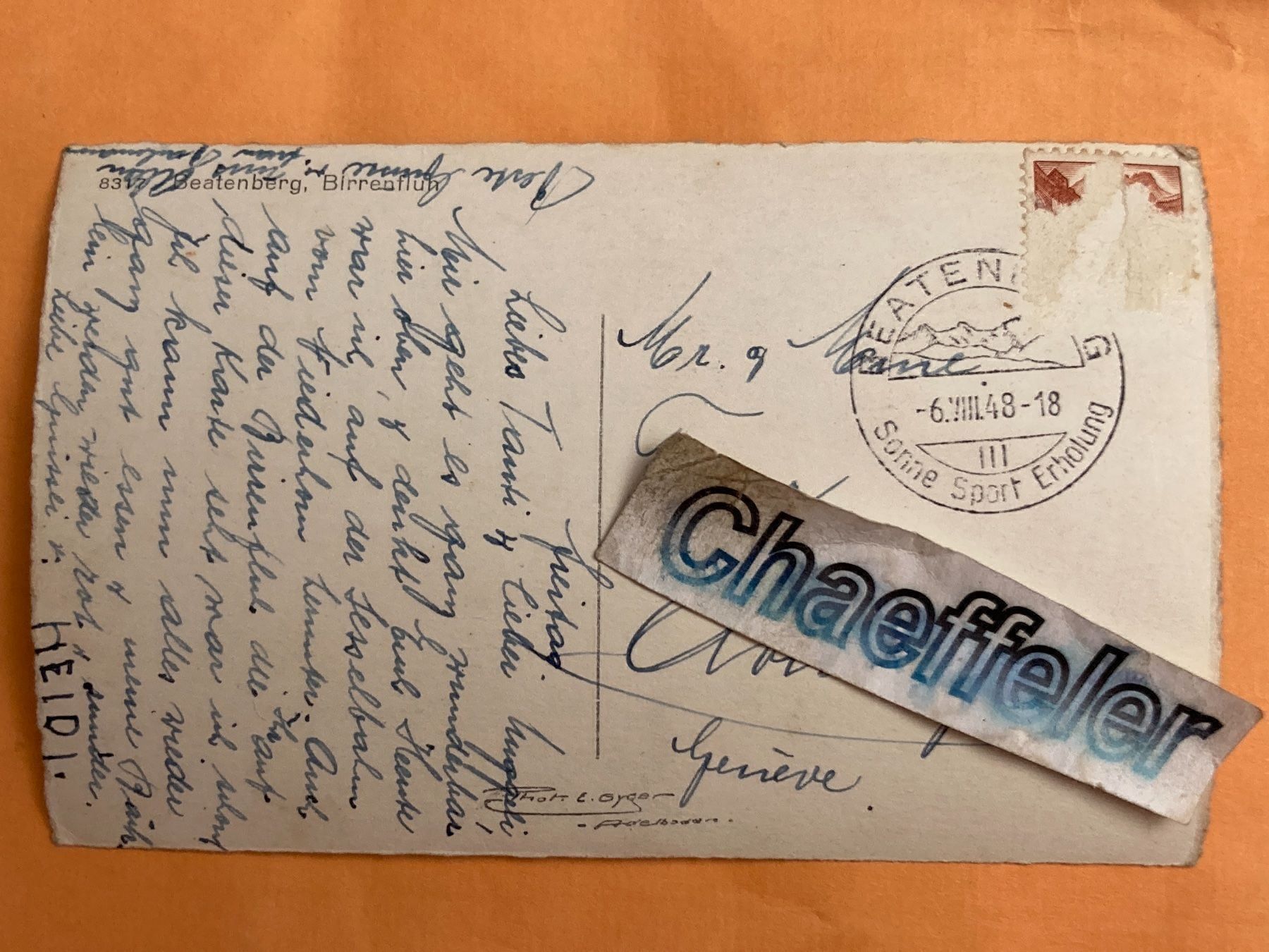 Cartoline postali: 1948 Beatenberg, Birrenfluh – Usato da Zürich venduto da Chaeffeler 1