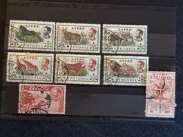 Timbres Éthiopie animaux et personnages 9 pièces