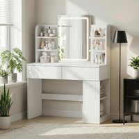 Schminktisch LED Spiegel 3 Lichtfarben 2 Schubladen Weiss