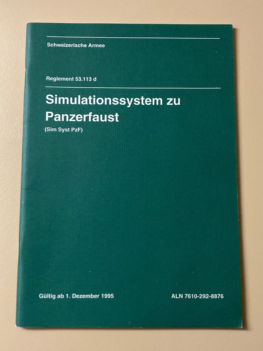 Dokumente: Reglement: Simulationssystem zu Panzerfaust -Schweizer Armee – Gebraucht aus Brütten von Hst1