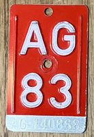 AG 83 - VELONUMMER - FAHRRADSCHILD - PLAQUE DE VELO - AG 83