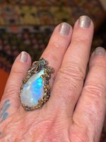 🌈 30cts Moonstone Emerald Floral SS925 & 14k Gold Ring❤️‍🔥