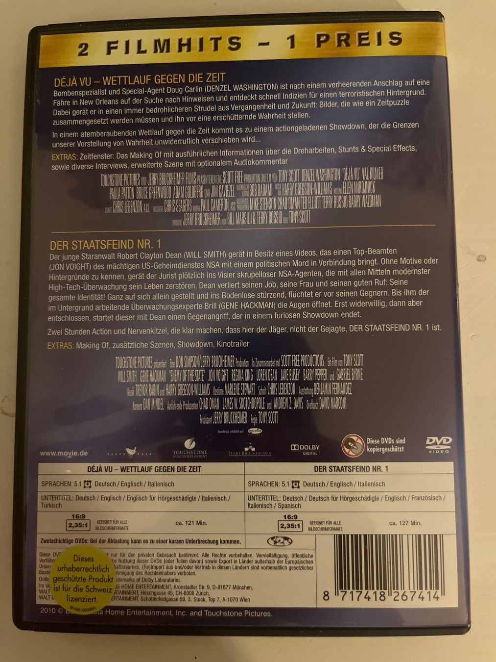 Tutti i DVDs: Der Staatsfeind & Déjà-vu, DVD 📀 – Usato da Sierre venduto da black.box 1