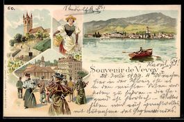 Litho Vevey, Blick vom See zur Stadt, Fl