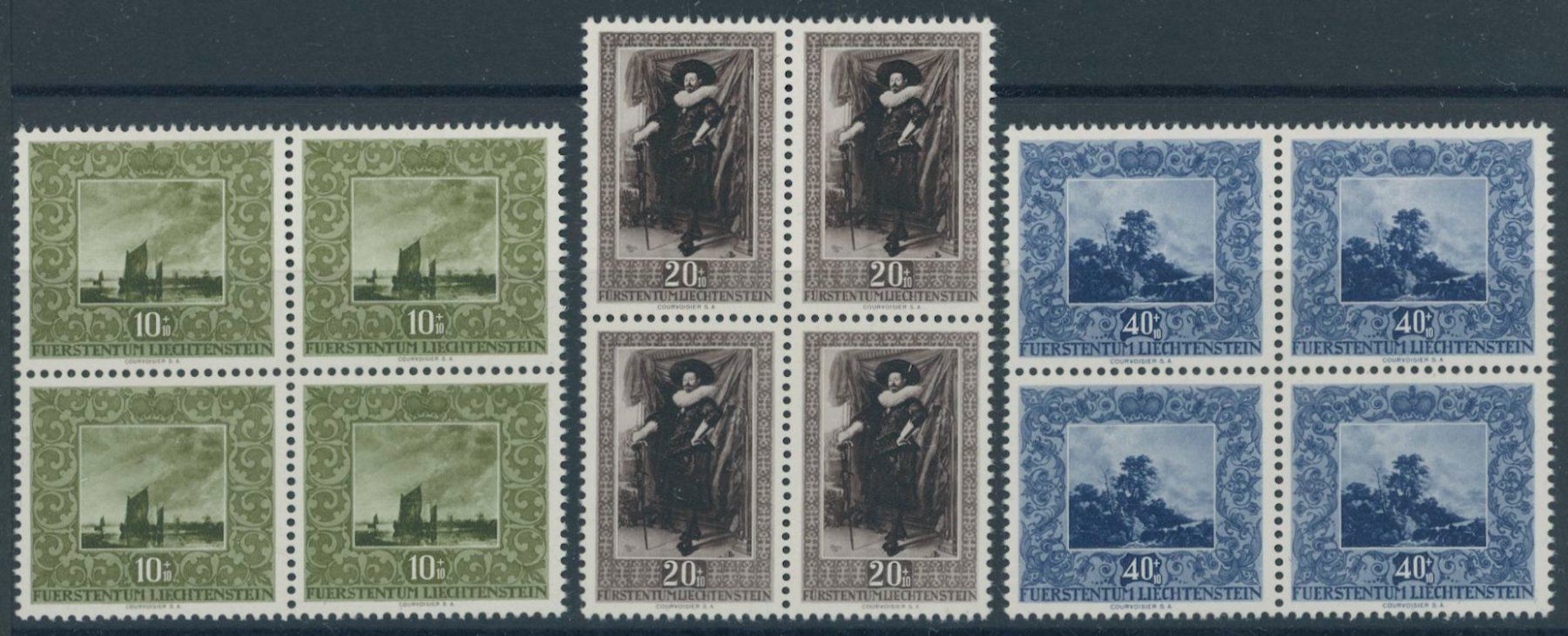 Tous les timbres: FL - 1951 - Gemälde II - Viererblock - postfrisch ** – Neuf (Voir description) à Schindellegi par leecollect
