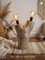 Ast Tischlampe Holz 35cm 2-flammig – Unikat