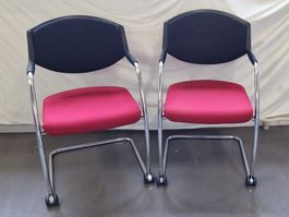 6 Stuhl Freischwinger, Rot & Schwarz, mit Armlehne