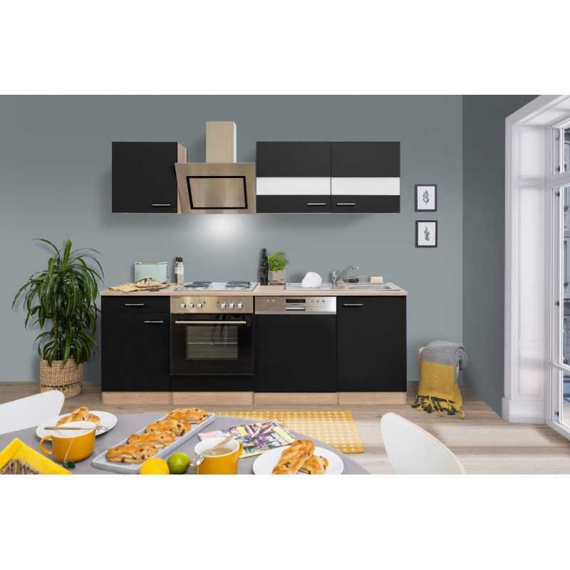 Cucine complete: 457 - Küchenzeile Singleküche 220cm Eiche/Sonoma/Schwarz – Nuovo e nell'imballaggio originale da Wallenwil venduto da toesstalvertrieb