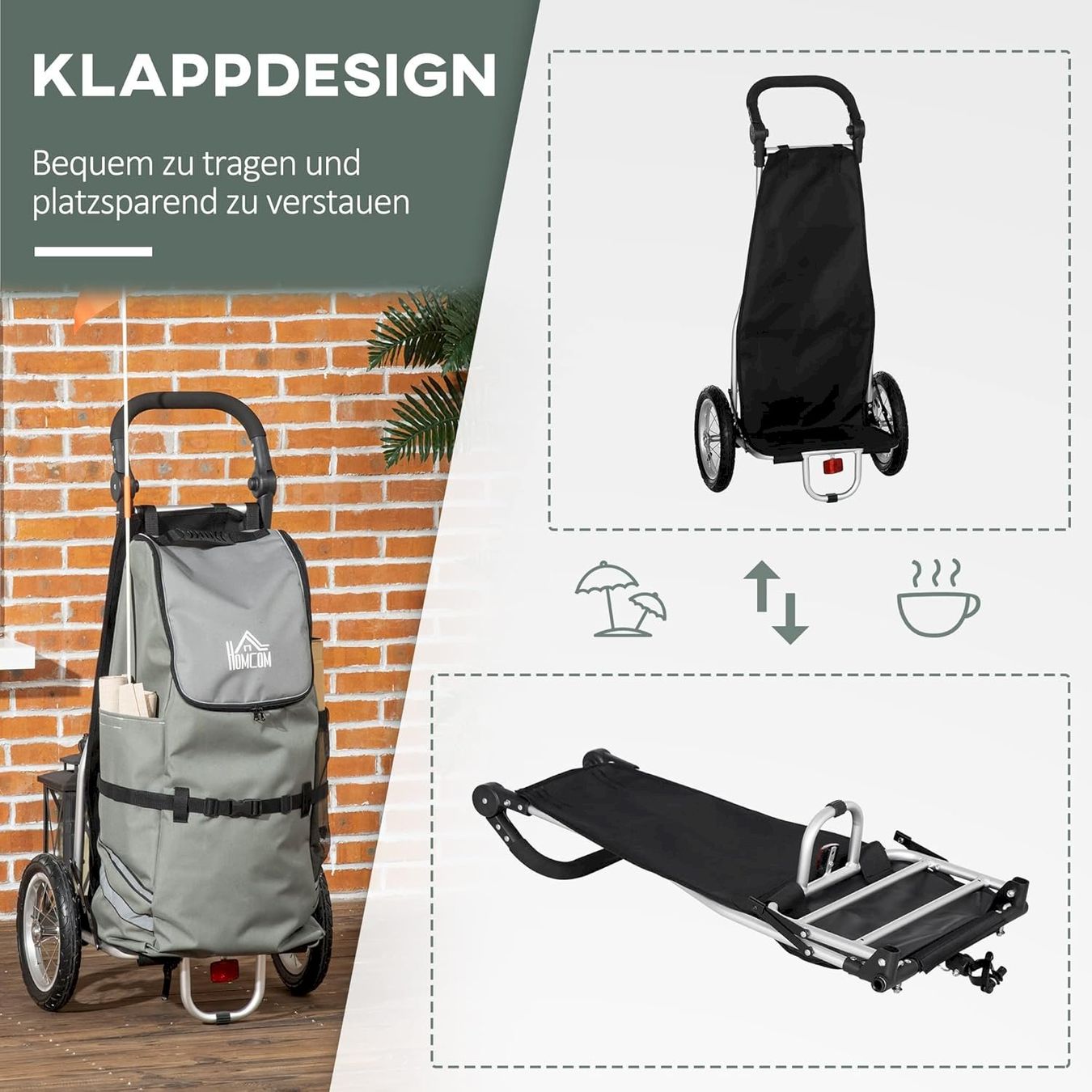 Rimorchi per biciclette: 2 in 1 Lastenanhänger 55L Grau – Nuovo e nell'imballaggio originale da Bottighofen venduto da zaap 4