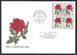 FDC Pro Juventute Viererblock J242 ET Brüttisellen 1.12.1972