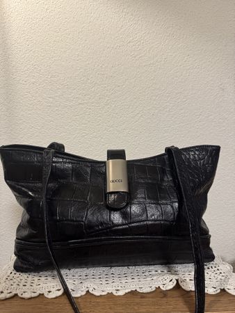 GUCCI Handtasche Schwarz Kroko-Optik Leder gebraucht