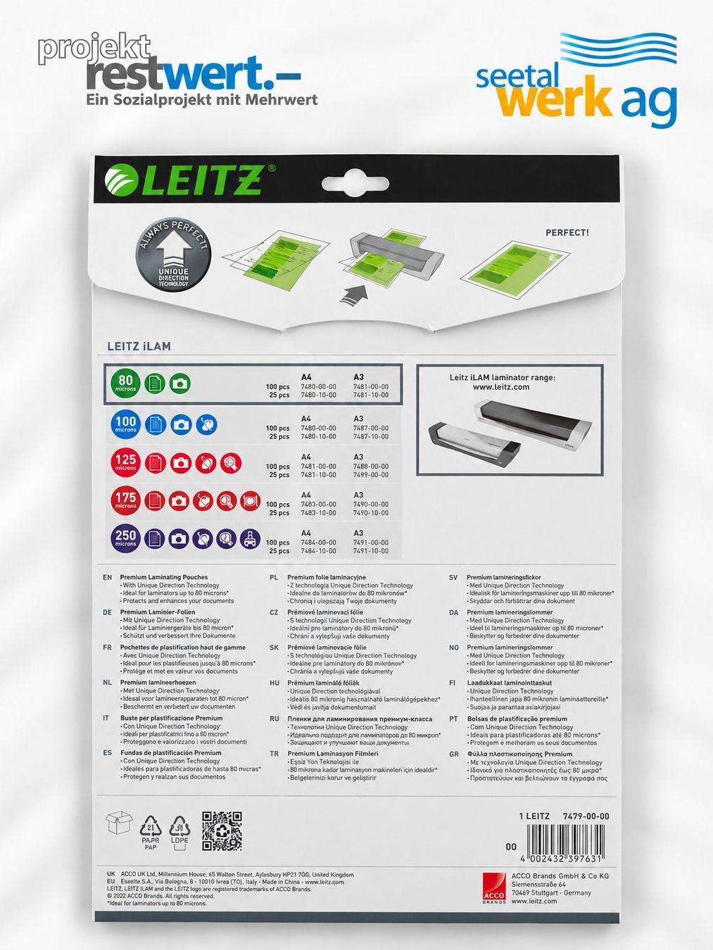 Fogli trasparenti: LEITZ Laminiertasche A4 – Nuovo (secondo la descrizione) da Beinwil am See venduto da Restwert_Beinwil 1