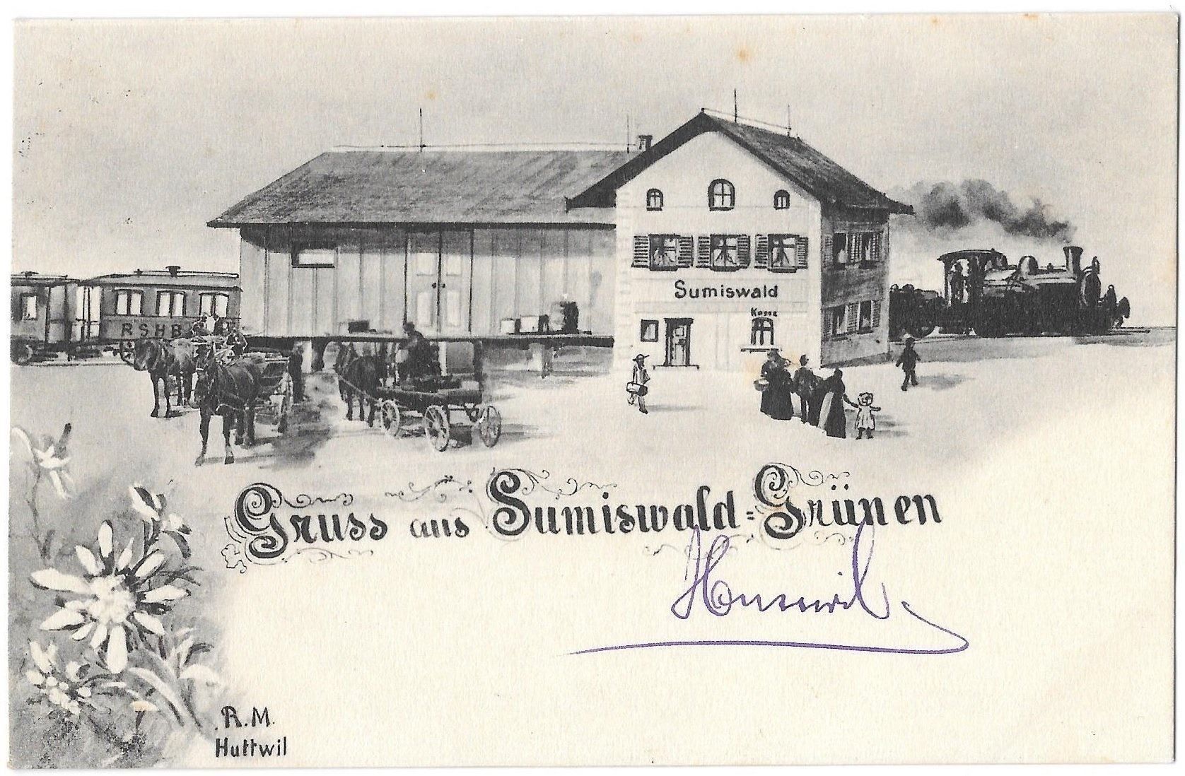 Ansichtskarten: Sumiswald - Grünen Bahnhof mit Dampfzug – Gebraucht aus Olten von clotaldi