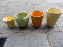 4x Blumentopf Keramik + 1x Metall shabby Übertopf Cachepot
