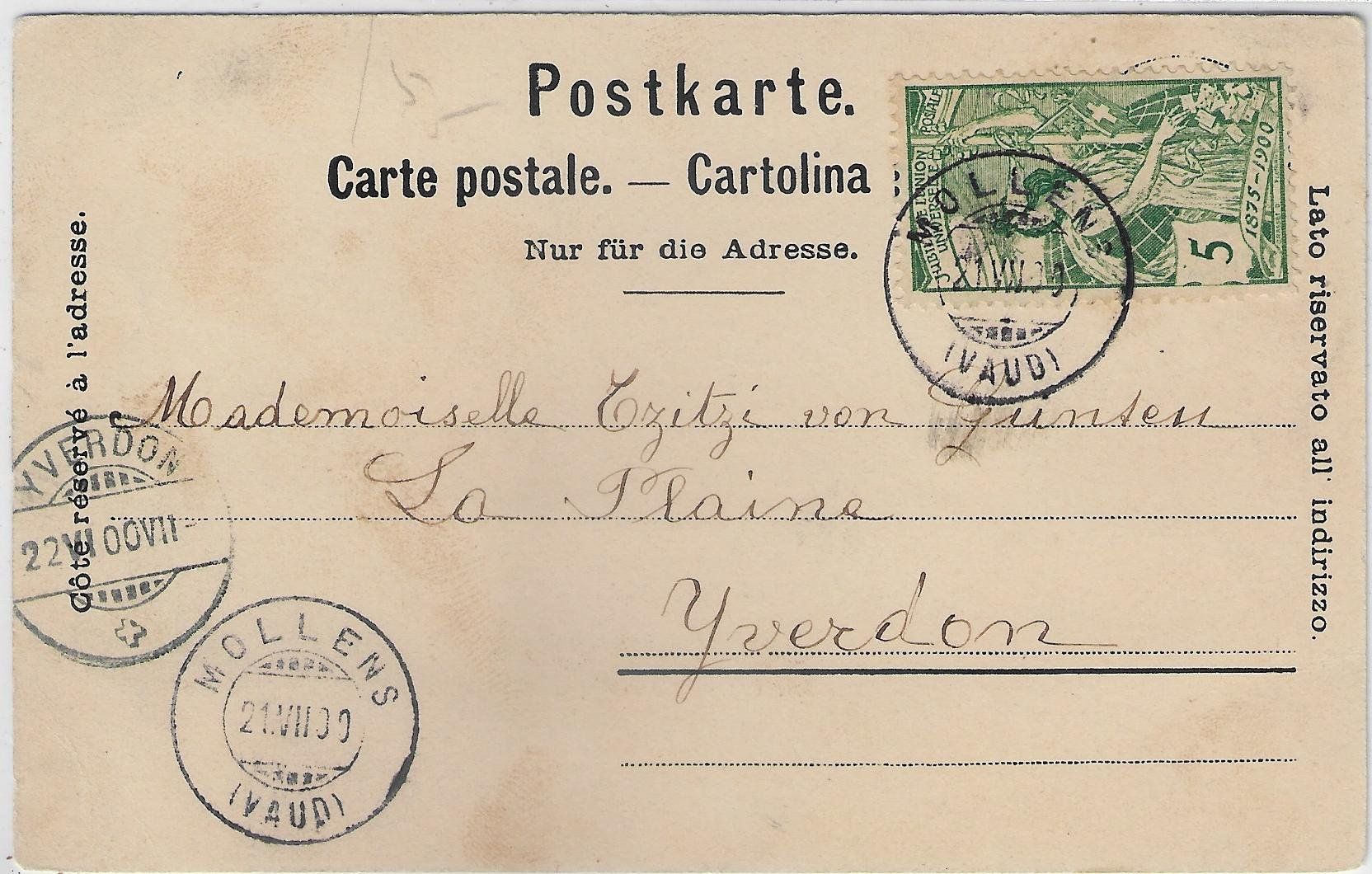 Cartoline postali: Chateau de Vufflens - UPU 1900 Mollens – Usato da Ettingen venduto da Kartenplanet 1