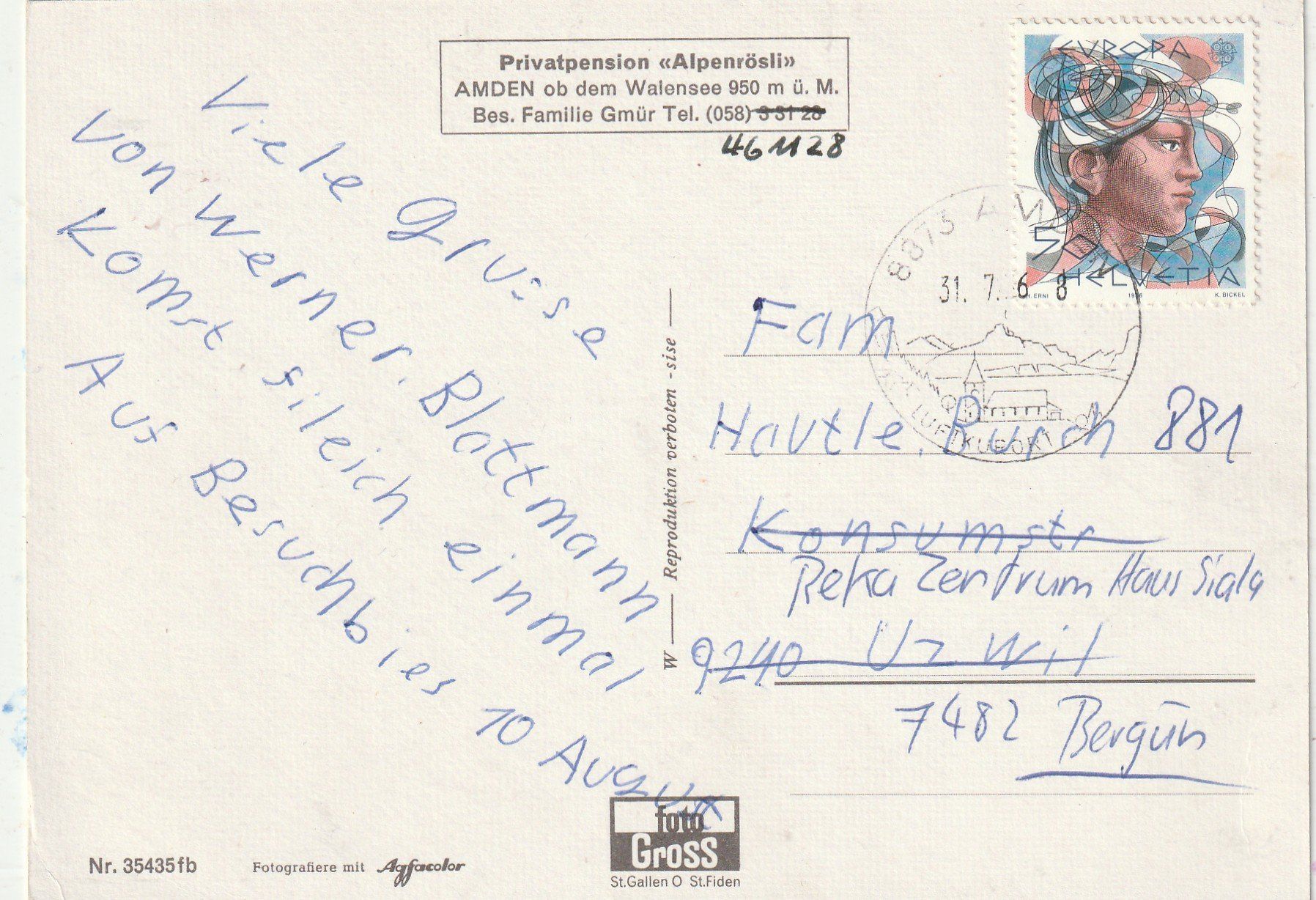 Cartoline postali: Alpenrössli Amden – Usato da Lumbrein venduto da made02 1