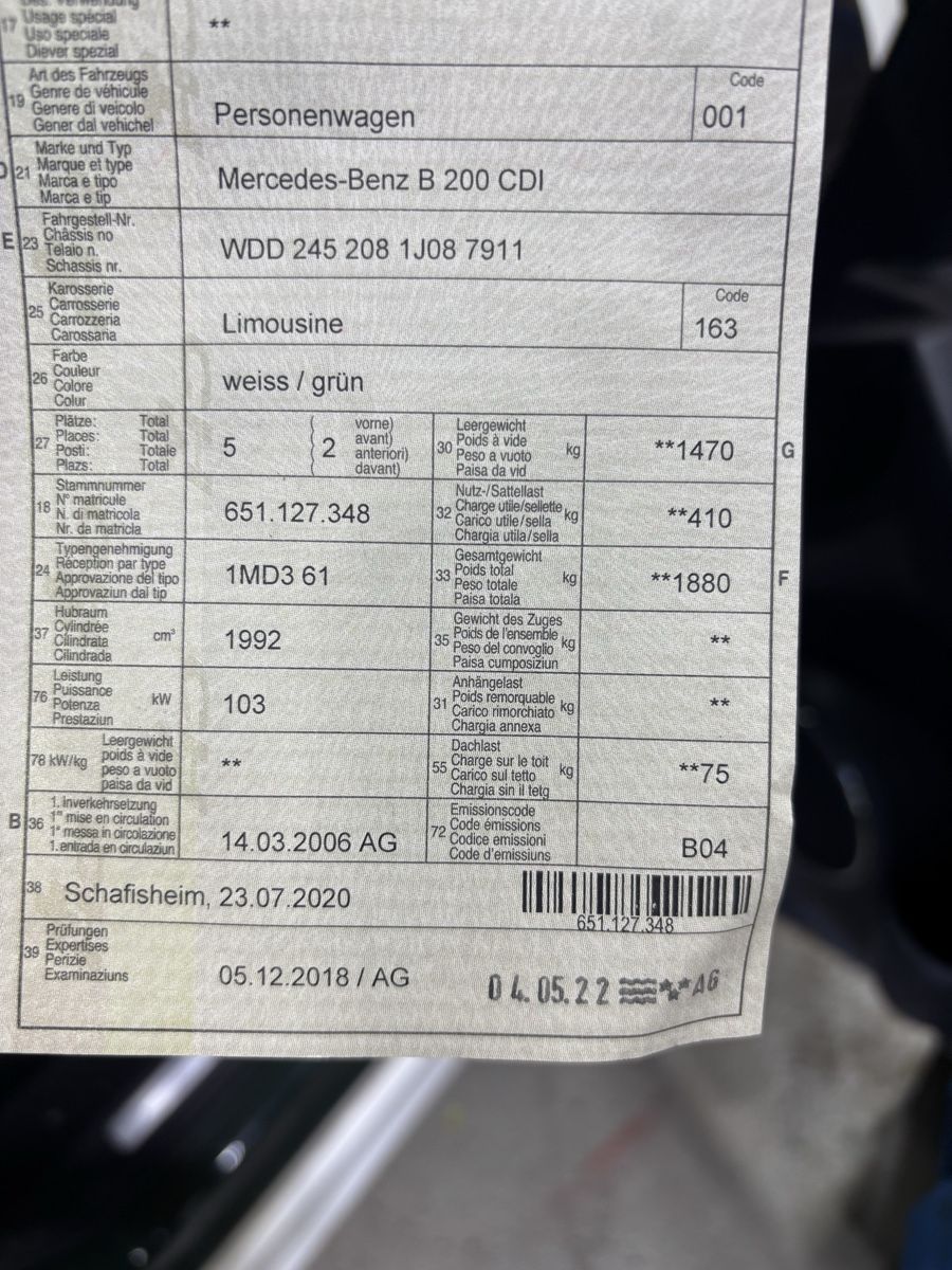 Mercedes-Benz Automobili: Mercedes Benz200 B CDI – Difettoso da Niedergösgen venduto da Easthilldonze 5