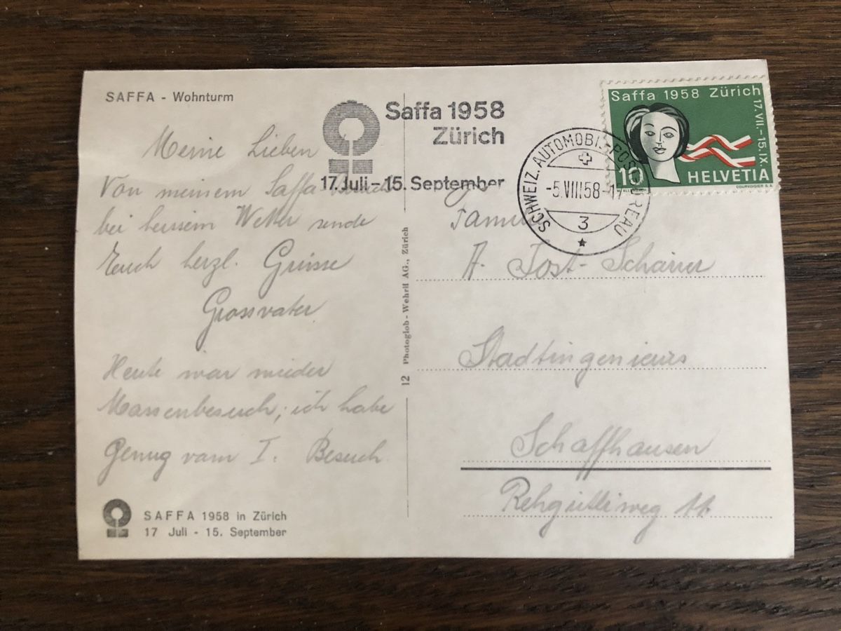 Cartoline postali: SAFFA Wohnturm mit Sonderstempel SAFFA – Usato da Lufingen venduto da Rac0 1