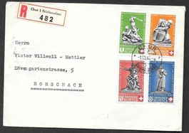 R-Bedarfsbrief Pro Patria B3/4/6/7 gest. Chur 1.8.1940