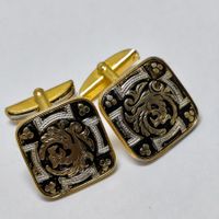 Manschettenknöpfe Vintage Damaszener Style Gold Schwarz #C8