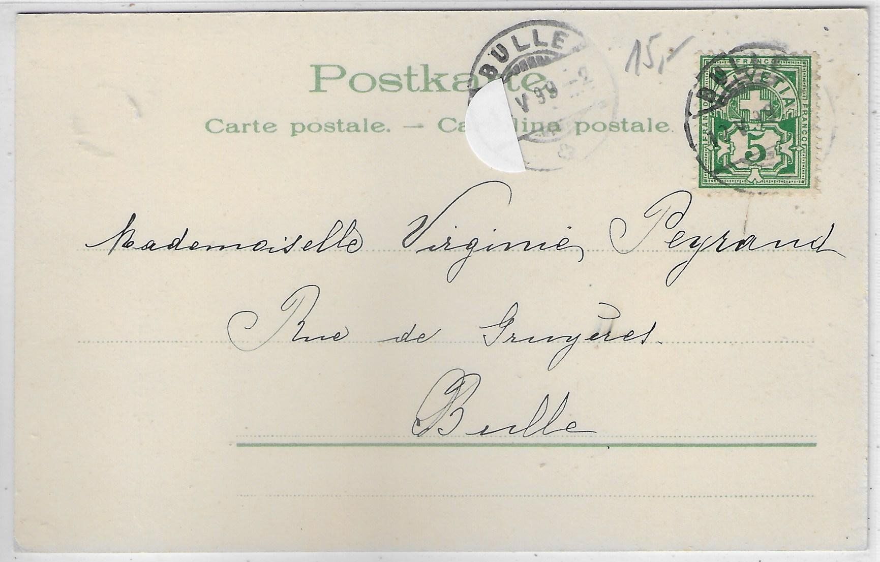 Ansichtskarten: Souvenir de Bulle - Mädchen - Litho 1899 – Gebraucht aus Ettingen von Kartenplanet 1