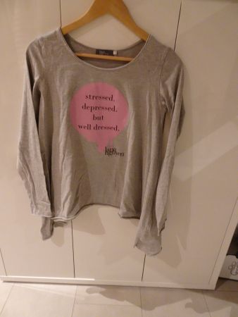 Cooles Langarmshirt grau-rosa Gr. XS - 231122