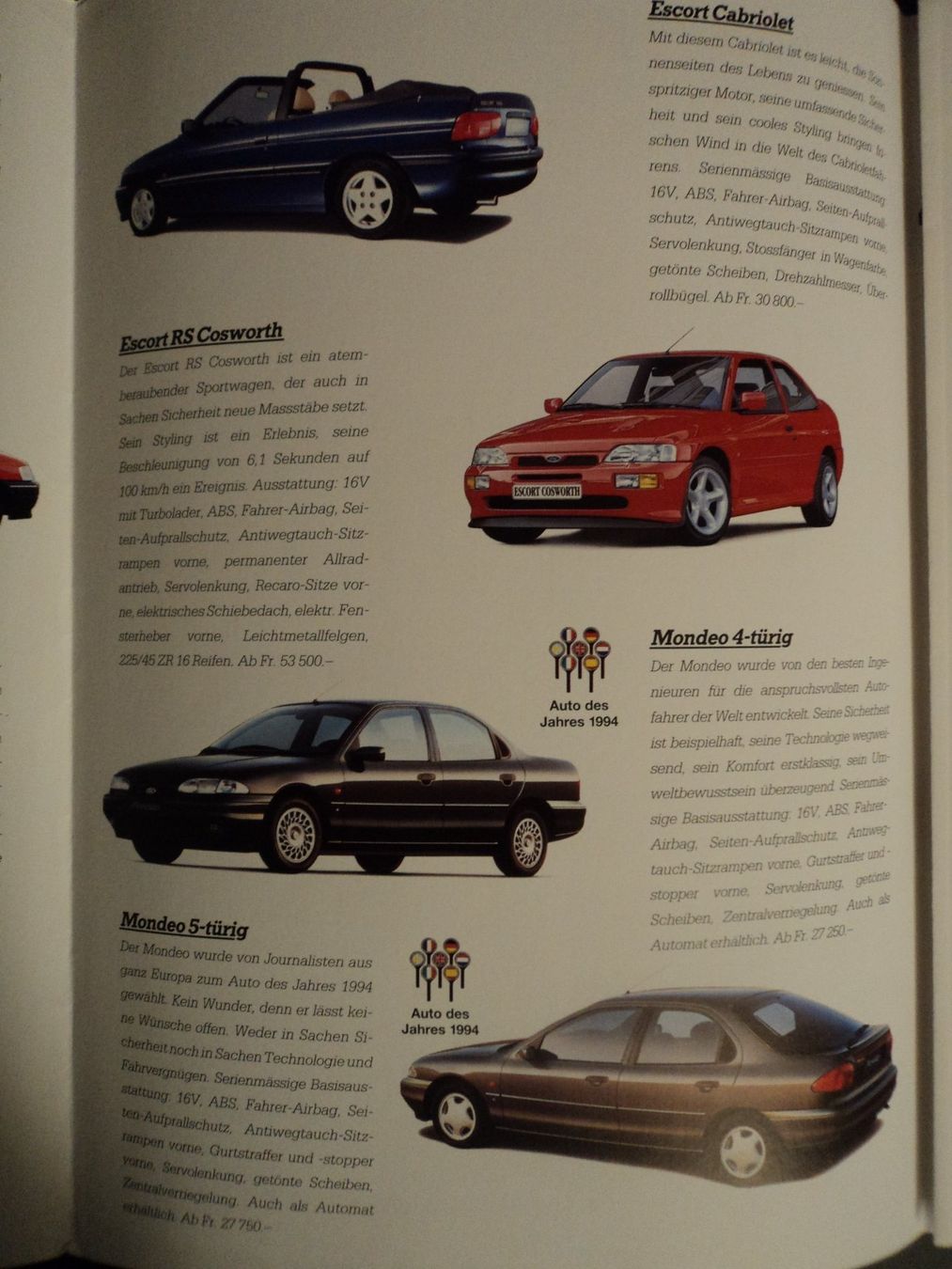 Ford Dokumente: Prospekt Ford Range ca. 1994 mit Escort RS Cosworth – Gebraucht aus Schwarzenburg von modelCARama 5