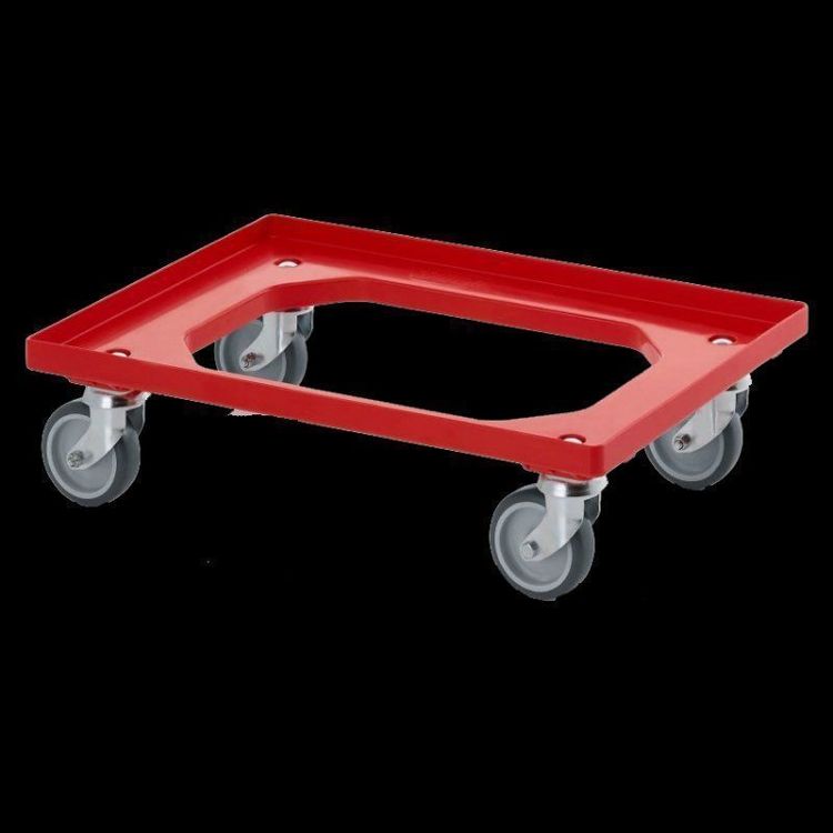 aidB Transportroller für Euroboxen mit 2 Lenk- und 2 Bockrollen aus Gummi, Rot