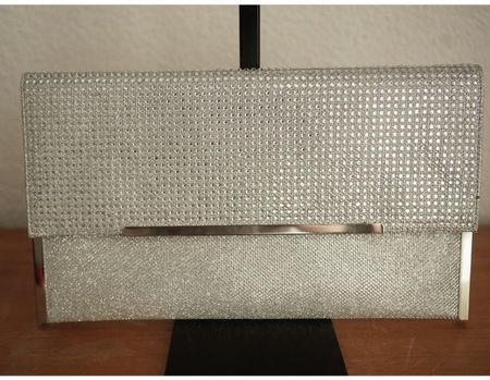 Clutch Tasche Silber mit Strassbesatz sehr guter Zustand