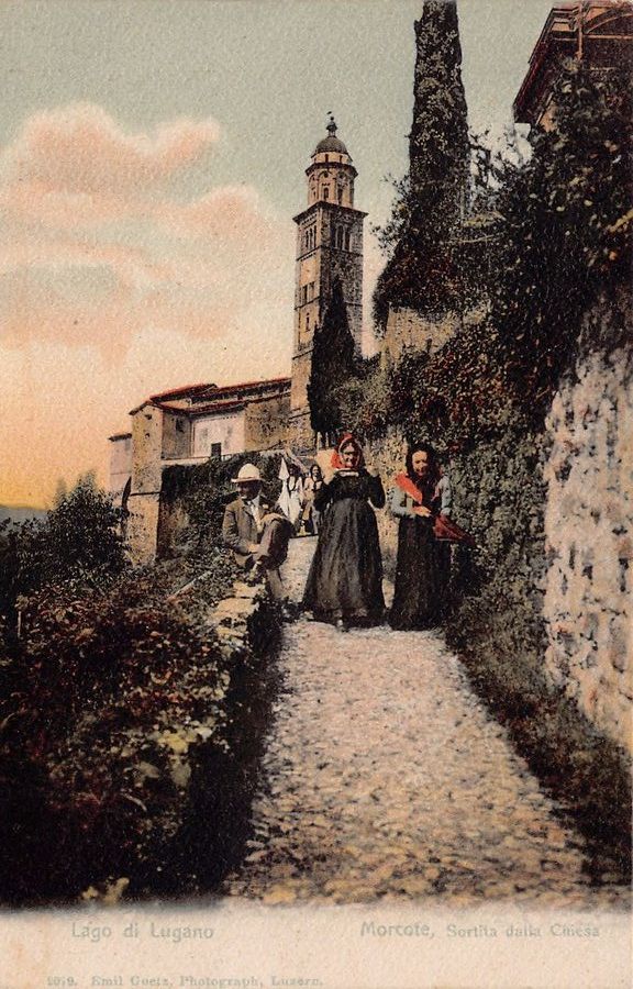 Cartoline postali: Morcote, Sortita dalla Chiesa, circolata 1918 – Usato da Frauenfeld venduto da POML