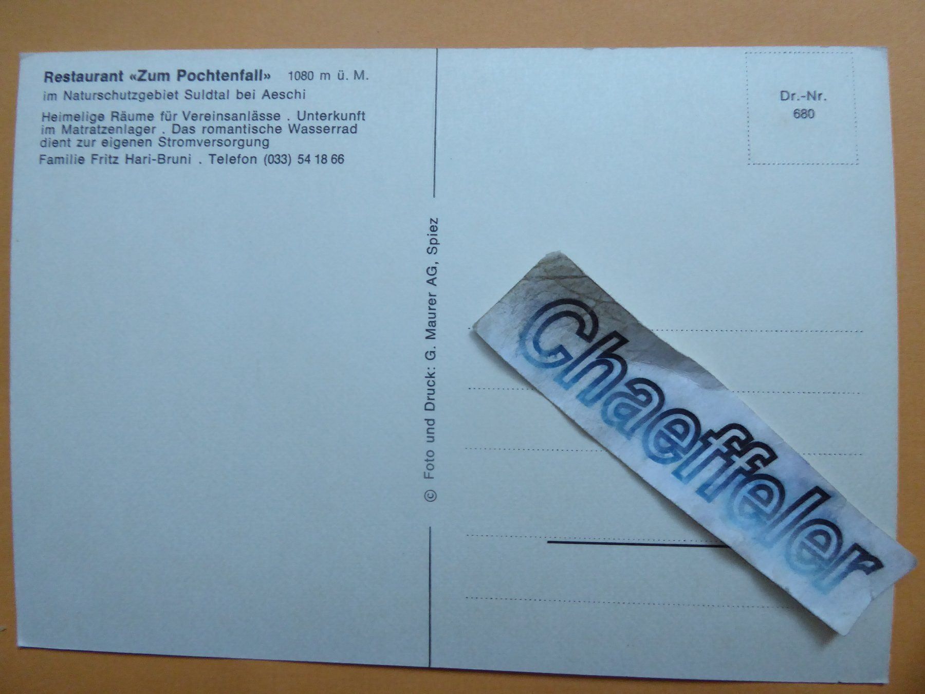 Cartoline postali: Restaurant "Zum Pochtenfall" im Suldtal bei Aeschi – Usato da Zürich venduto da Chaeffeler 1