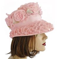 Hut Cloche rosa Wedding Stoffblumen Gr. 53 VINTAGE 1960s