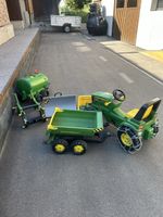 John Deere Kinder Tret Traktor mit Anhänger und Zubeh.