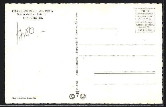 Cartoline postali: AK Crans-s-Sierre, Golf-Hotel – Usato da Berlin venduto da bartko-reher 1