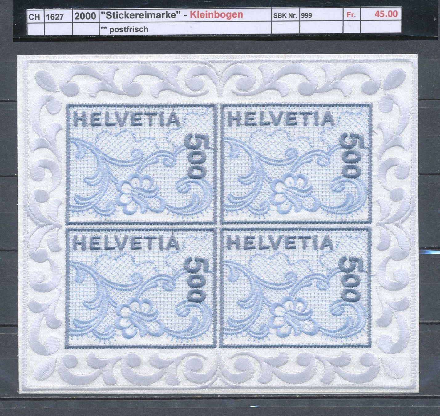 Tutti i francobolli: 2010 "Stickereimarke" - Kleinbogen ** postfrisch – Nuovo (secondo la descrizione) da Winterthur venduto da Zupogeru