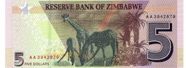 Zimbabwe 5 Dollars P-102 UNZ Serie AH