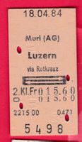 KARTON BILLETT, MURI(AG) - LUZERN, 2.KLASSE, RETOUR