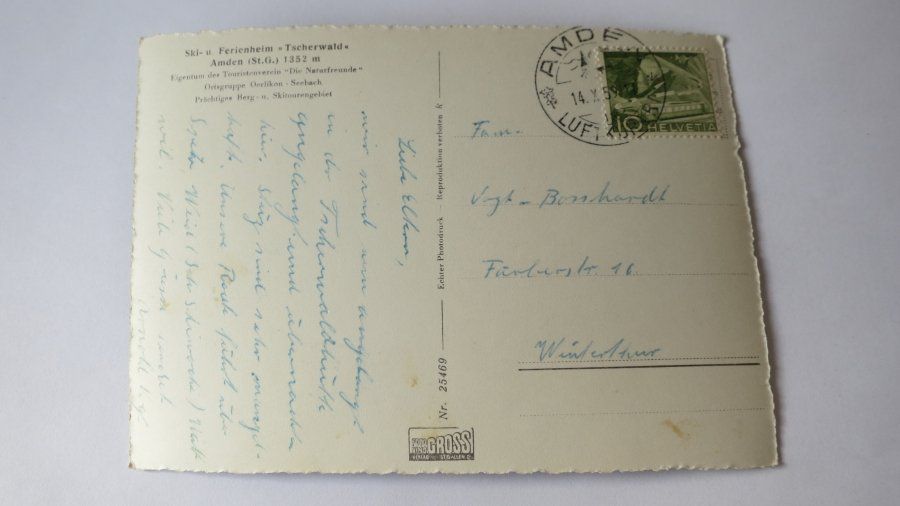 Cartoline postali: Amden / SG - Ski- u. Ferienheim "Tscherwald" - 1959 – Usato da Jona venduto da centumprata 1