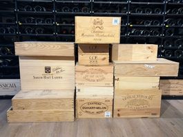 14 leere Holzkisten Wein Château Mouton Rothschild u.a.