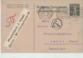 Ganzsache Postkarte n. Halle Saale Taxe