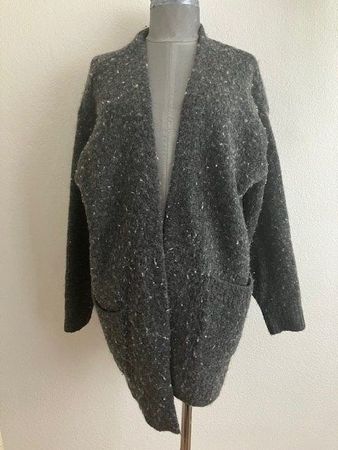 Gilet long chaud, style décontracté, gris chiné, taille L