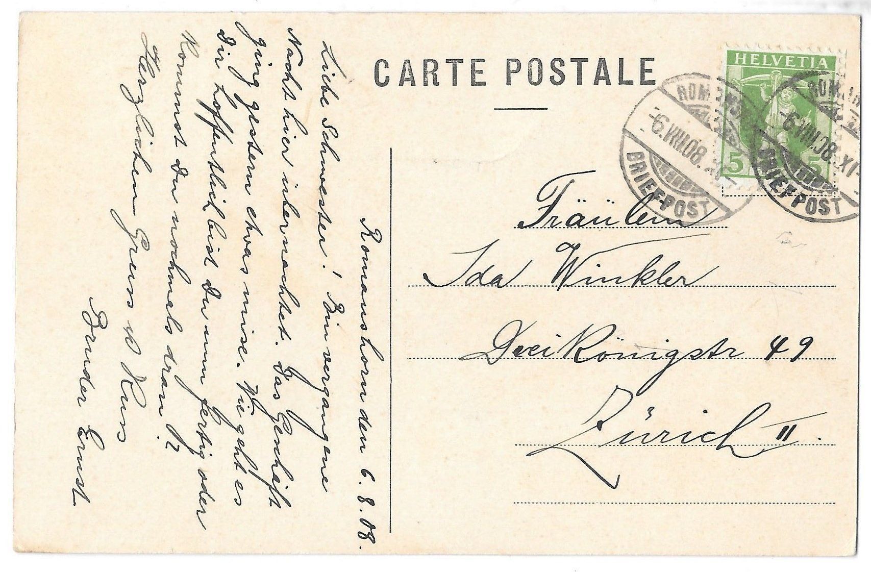 Cartoline postali: Romanshorn Hotel & Pension Schönthal – Usato da Olten venduto da clotaldi 1