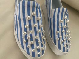 MUST HAVE - edler/stylischer ZARA Damenschuh, blau/weiss, 40