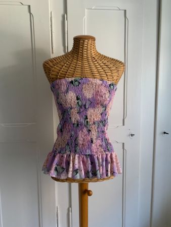 Bustier-Top lila geblümt - S