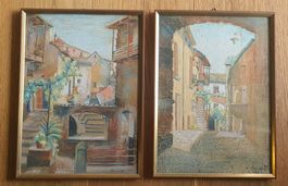 2x Bleistift / Kreide Zeichnung von Heinrich Angst 1892-1978