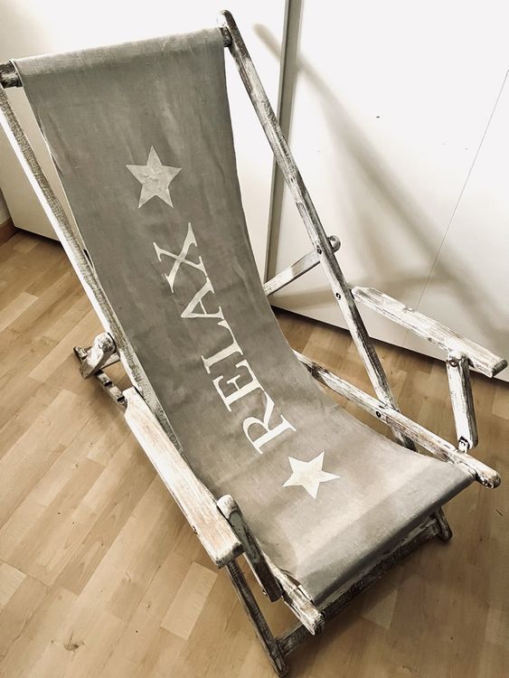 Chaises longues: Liegestuhl antik mit Schriftzug relax 2stück – D'occasion à Hochfelden par Michou7 1