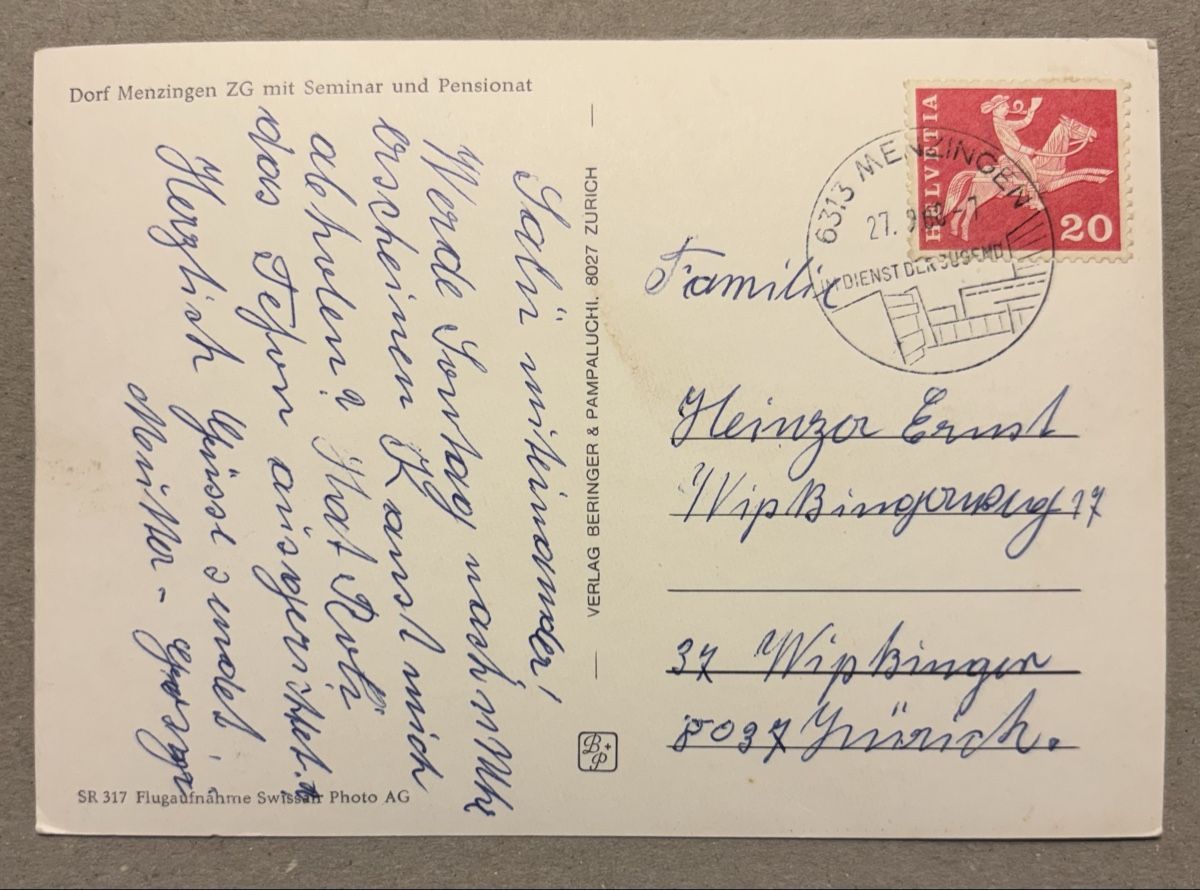 Cartoline postali: Flugaufnahme Menzingen ZG  – Usato da Luzern venduto da Balbel 1