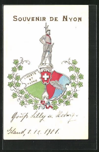 Ansichtskarten: Präge-AK Nyon, Stadtwappen, 1901 – Gebraucht aus Berlin von bartko-reher