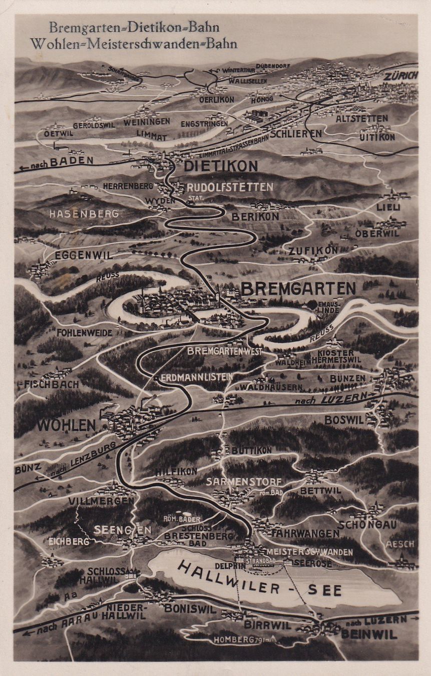 Cartoline postali: Bremgarten - Dietikon - Bahn    Hallwiler - See    Panorama – Usato da Cormoret venduto da Pascalll2001