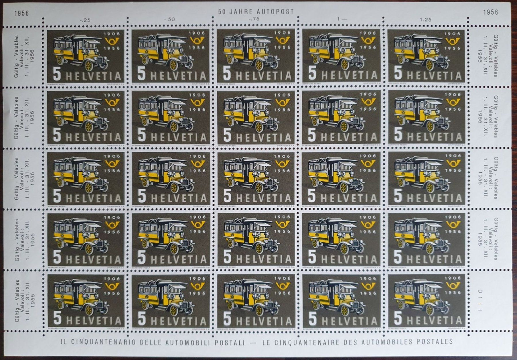 Tutti i francobolli: 324.3.02c Postfrischer Bogen D111 mit Abart Ret. über A – Usato da Fislisbach venduto da Zigzag12